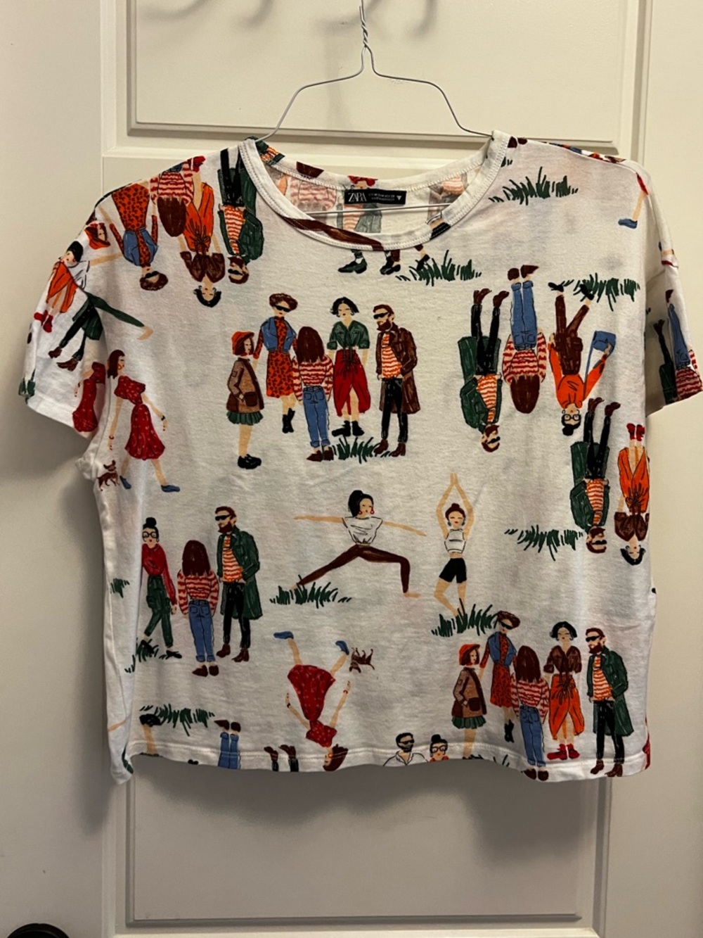 Zara White Tee with Multicolor People Print